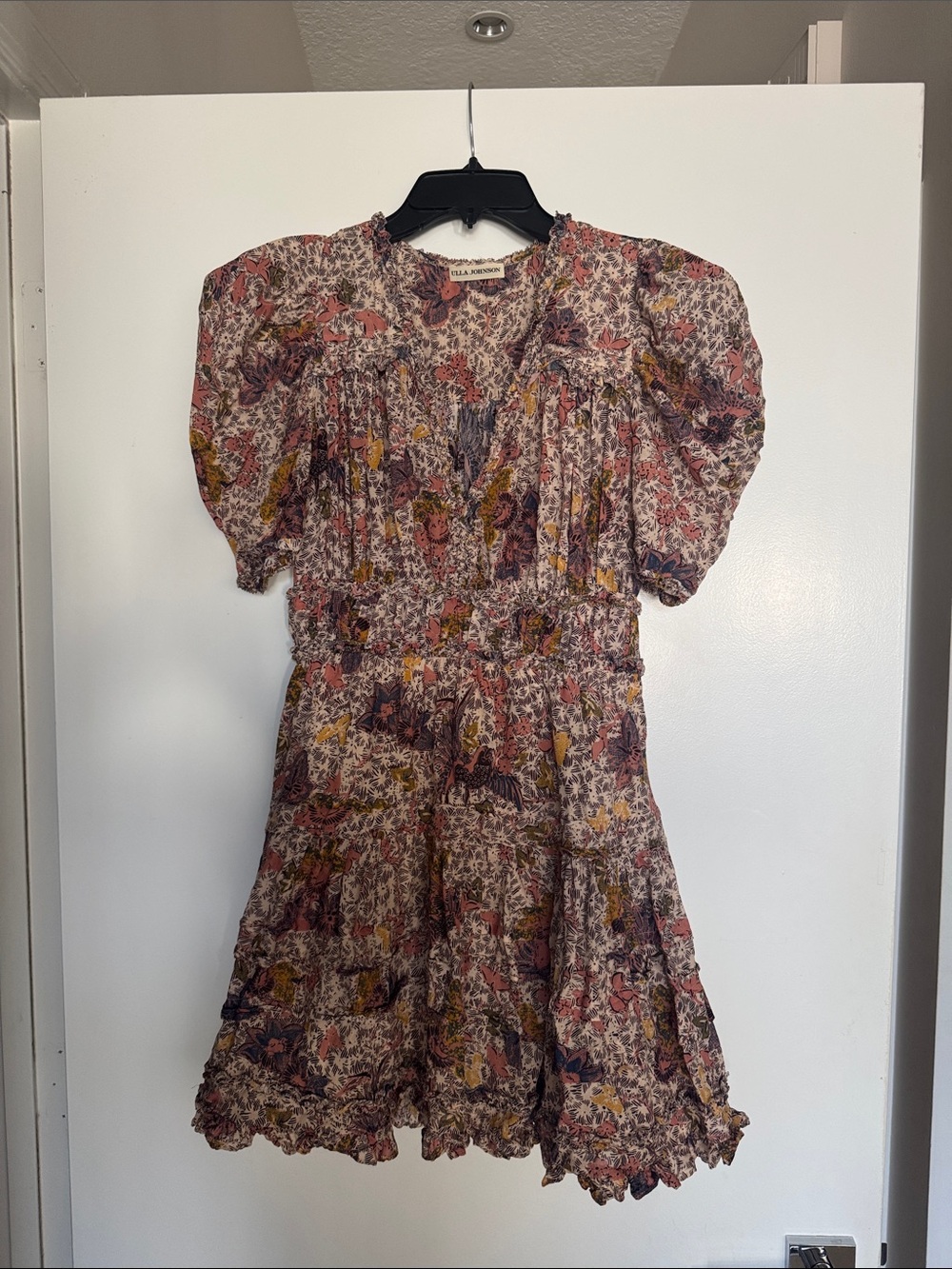 Ulla Johnson Pink Floral Puff-Sleeve Mini Dress